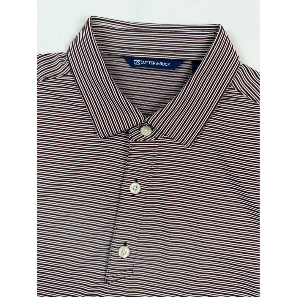 Cutter & Buck Polo Shirt Mens Medium Burgundy White Striped Stretch Golf